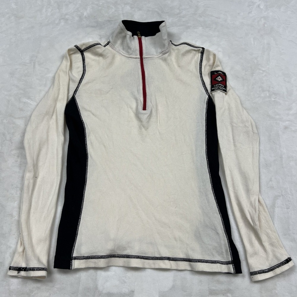 Lauren Active Pullover Womens XS White Waffle Knit Quarter Zip Southwestern Back